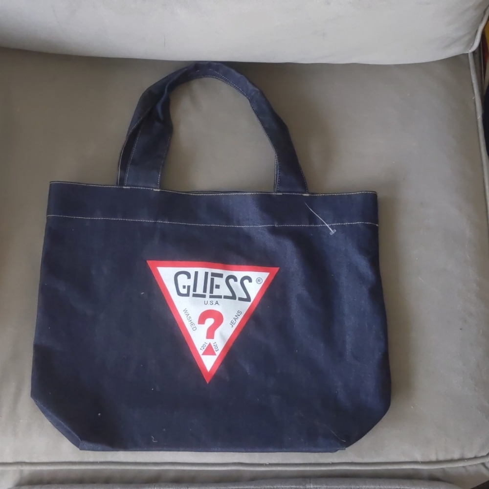 GUESS tote dark Denim NWOT book bag triangle logo